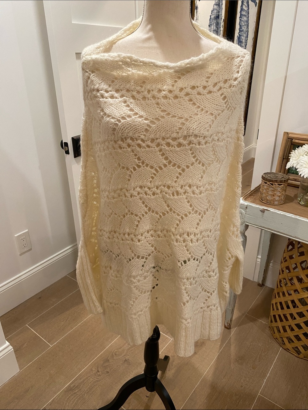 Nordstrom Cream Open-Knit Lightweight Poncho Sweater